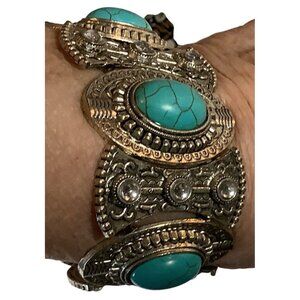Silvertone & Faux Turquoise Bracelets Set
